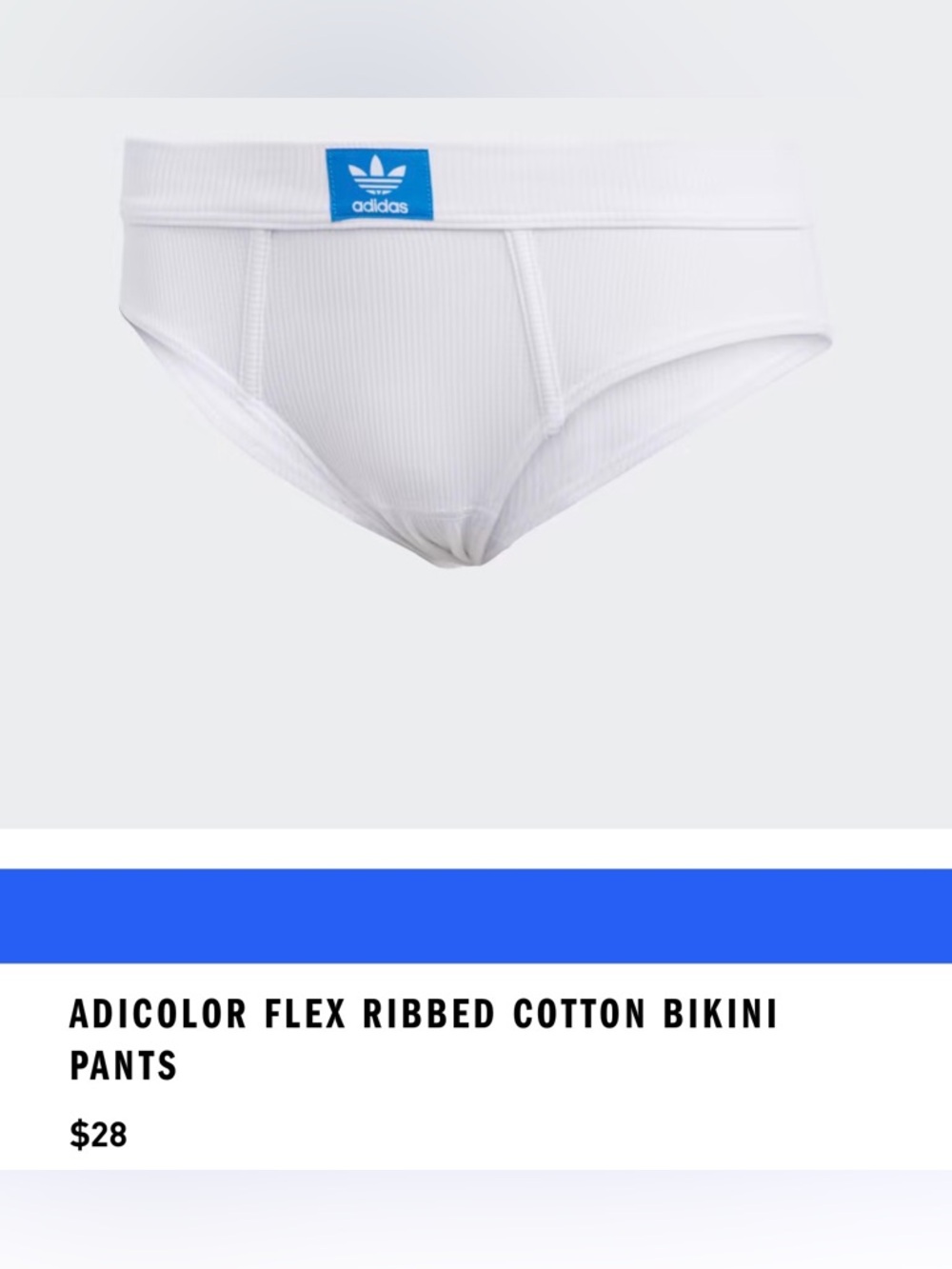 adidas ADICOLOR FLEX RIBBED COTTON BIKINI PANTS Underwear, White, NWT, Large - Picture 7 of 7